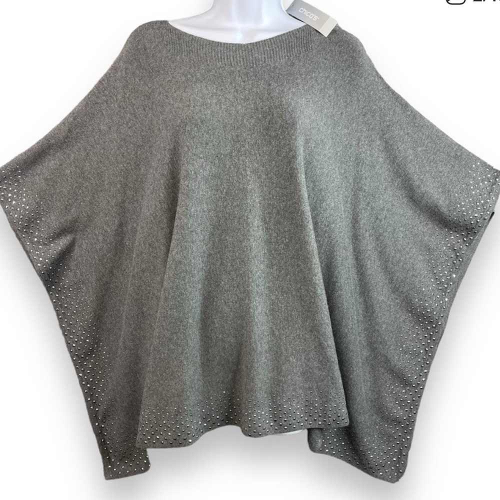 Chico’s Cashmere Blend Gray Embellished Poncho✨